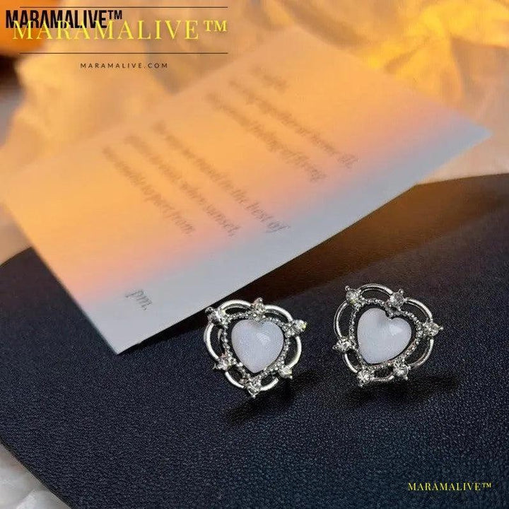 Sparkling Opal Heart Shape With Diamond Stud Earrings