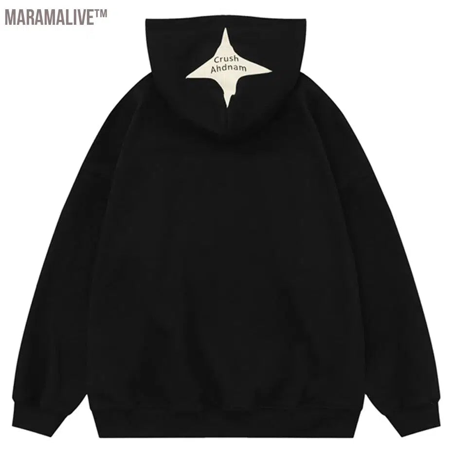 Spider Embroidery Pullover Hoodies 2024 Men Harajuku Oversized Hip Hop Hoodie Black Beige Loose Casual Sweatshirts Y2K