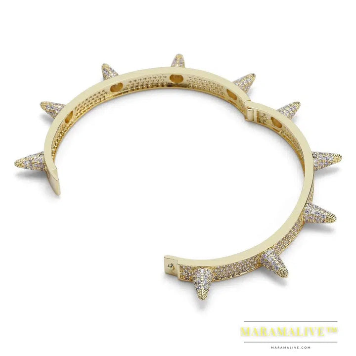 Spikes Rivet Stud Mens Charm Bracelets Bangle Iced Out Gold Silver Color Bracelets Hip Hop/Punk Gothic Bling Jewelry