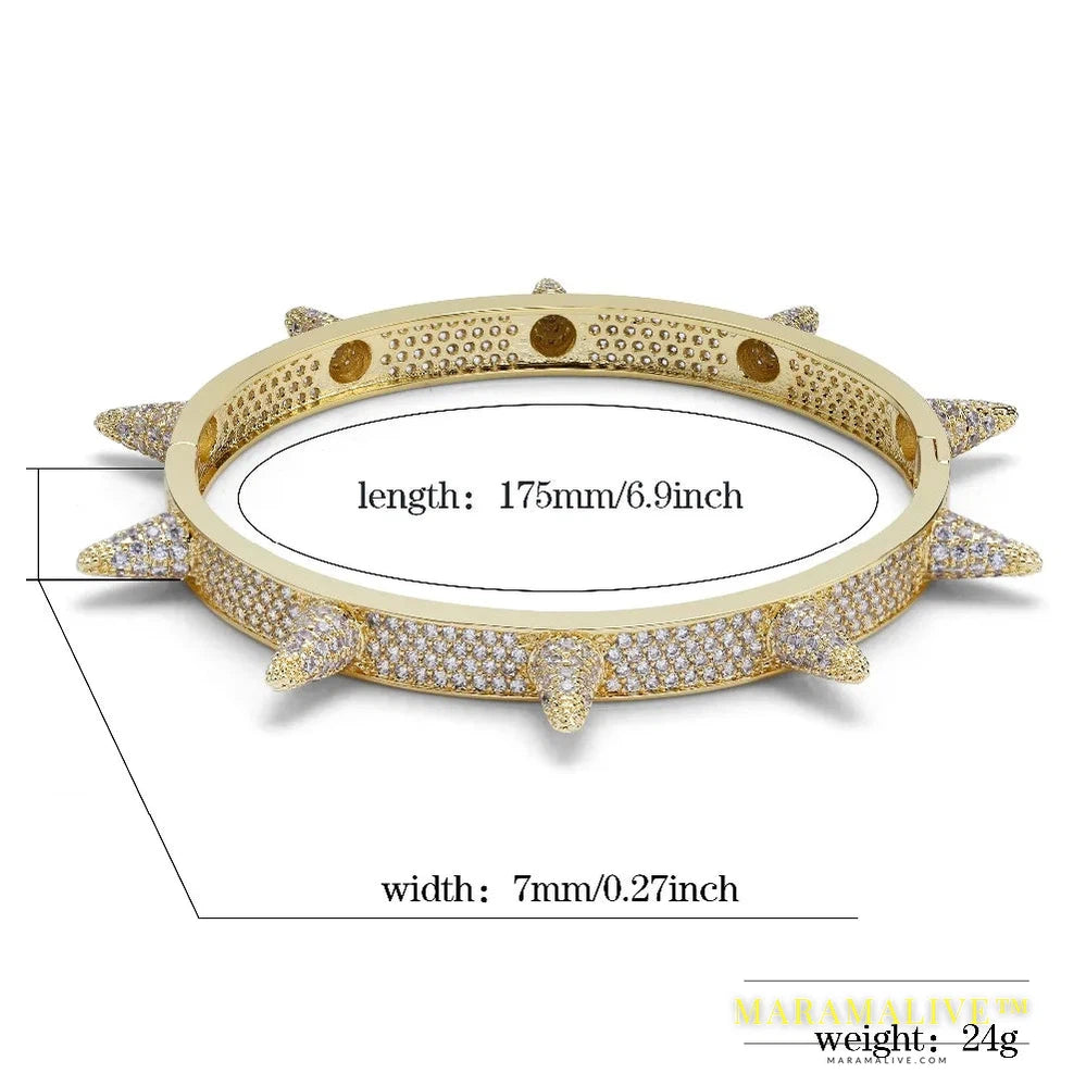 Spikes Rivet Stud Mens Charm Bracelets Bangle Iced Out Gold Silver Color Bracelets Hip Hop/Punk Gothic Bling Jewelry