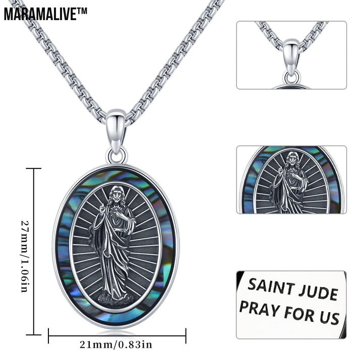 St Jude Necklace Sterling Silver Oval Medal San Judas Tadeo Pendant Necklace Medallion Protection Necklace Catholic Jewelry Gift for Men