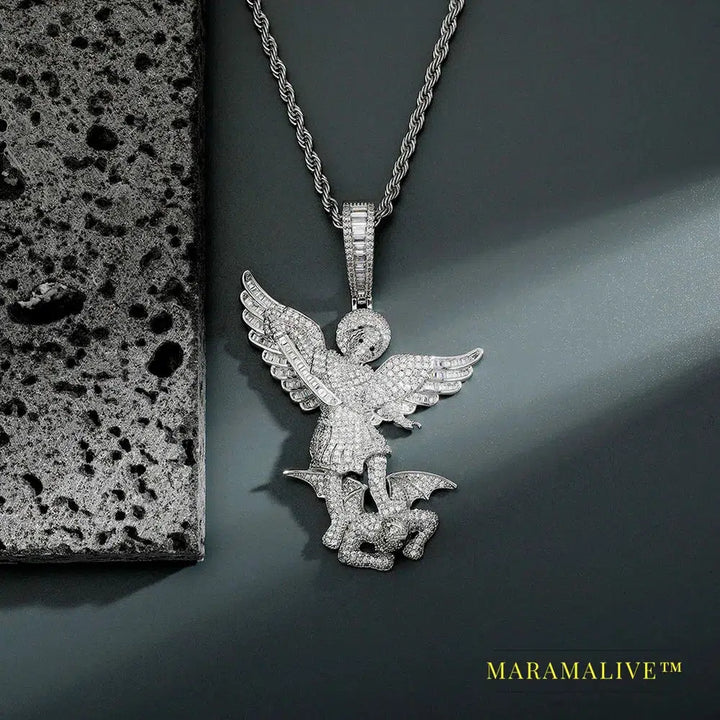 St Michael The Archangel Pendant Necklace High Quality Copper with Micro Pave Cubic Zirconia Hip Hop Couple Jewelry