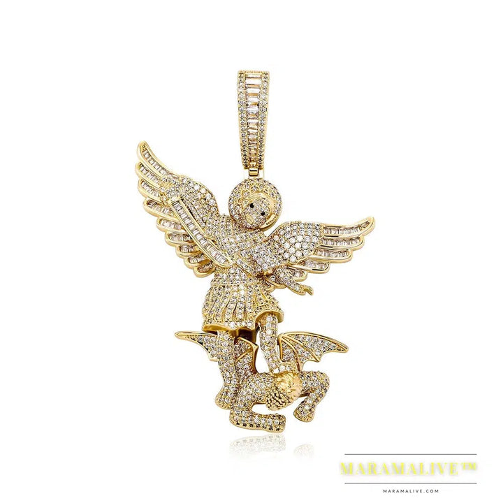 St Michael The Archangel Pendant Necklace High Quality Copper with Micro Pave Cubic Zirconia Hip Hop Couple Jewelry