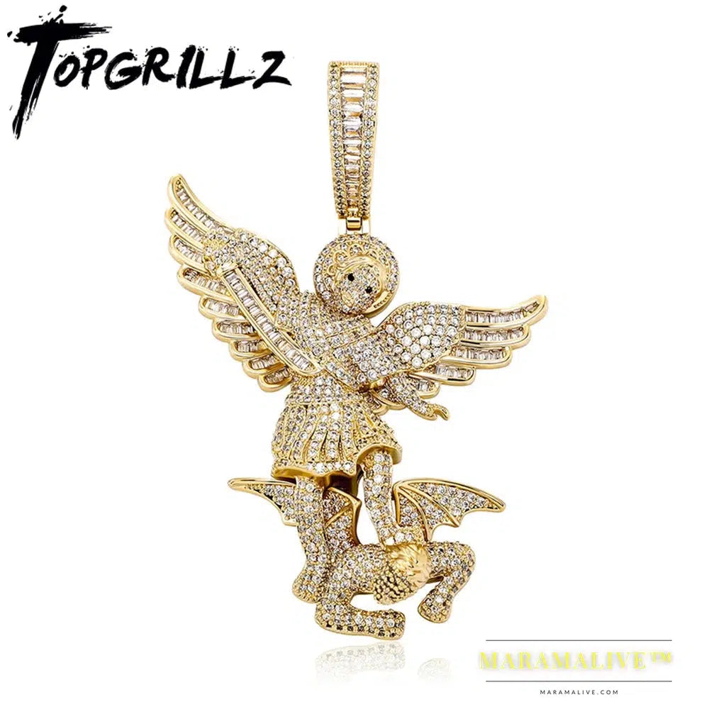 St Michael The Archangel Pendant Necklace High Quality Copper with Micro Pave Cubic Zirconia Hip Hop Couple Jewelry