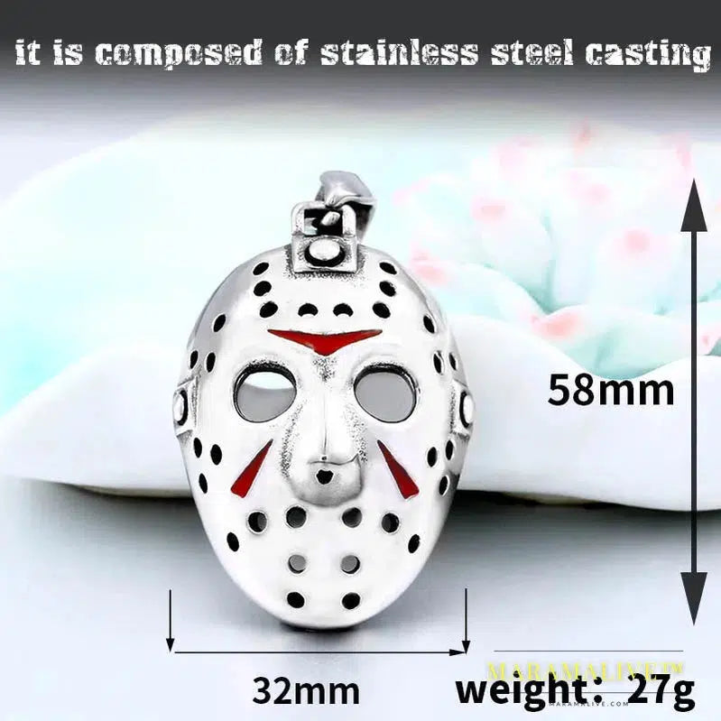 Stainless Steel Biker Jason Voorhees Hockey Halloween pendant necklace with red color Antique Cool Jewelry