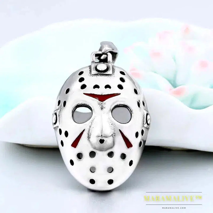 Stainless Steel Biker Jason Voorhees Hockey Halloween pendant necklace with red color Antique Cool Jewelry