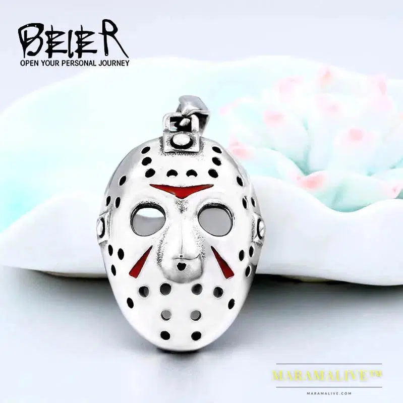 Stainless Steel Biker Jason Voorhees Hockey Halloween pendant necklace with red color Antique Cool Jewelry