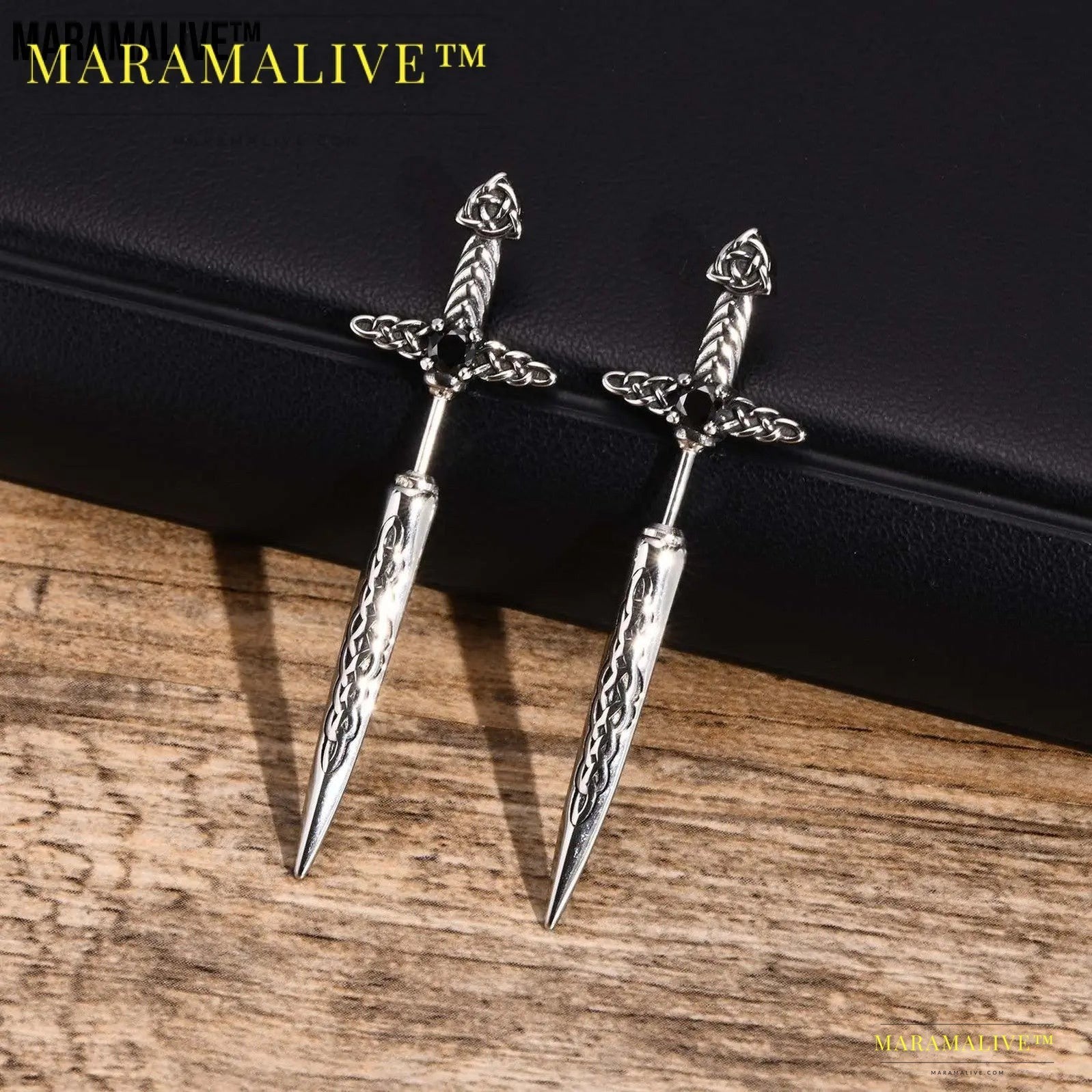 Stainless Steel Black Retro Hip Hop Sword Ear Studs