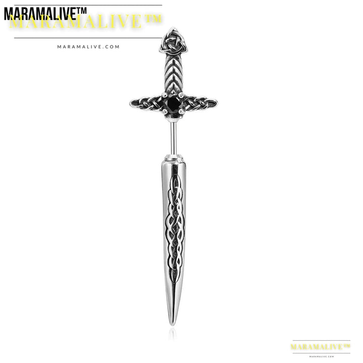 Stainless Steel Black Retro Hip Hop Sword Ear Studs