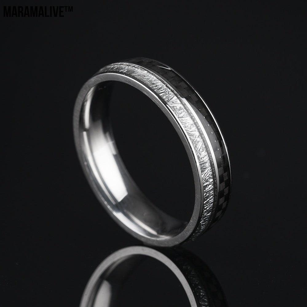 Stainless Steel Carbon Fiber Ice Foil Men's Ring