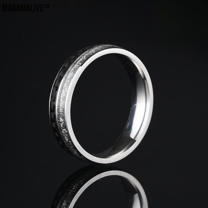 Stainless Steel Carbon Fiber Ice Foil Men's Ring