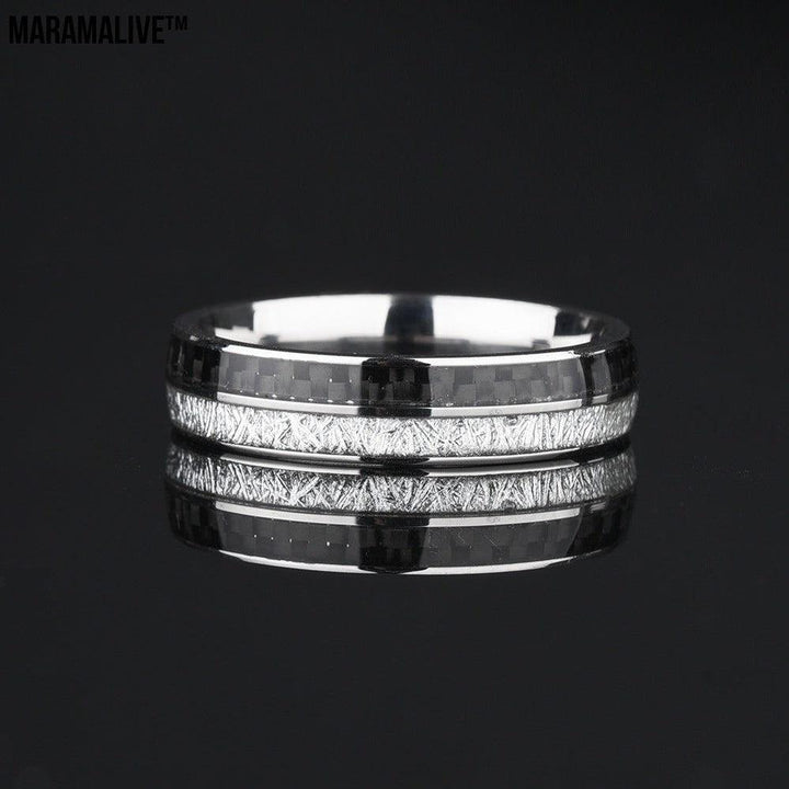 Stainless Steel Carbon Fiber Ice Foil Men's Ring