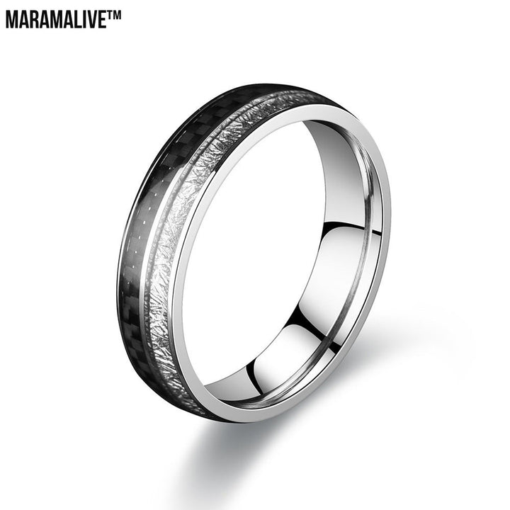 Stainless Steel Carbon Fiber Ice Foil Men's Ring