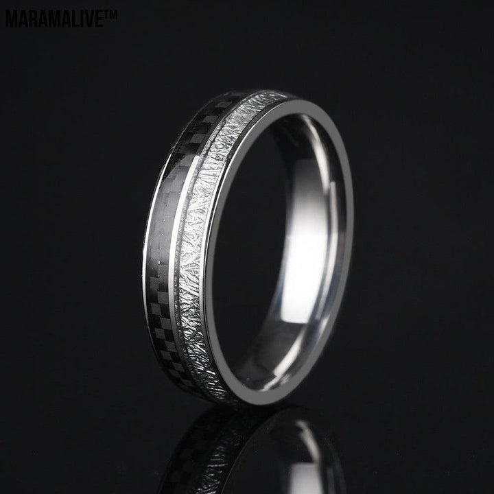 Stainless Steel Carbon Fiber Ice Foil Men's Ring