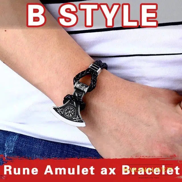 Stainless Steel Cowhide Bracelet Viking Scandinavian Norse Men's Bracelet Mjolnir Fashion