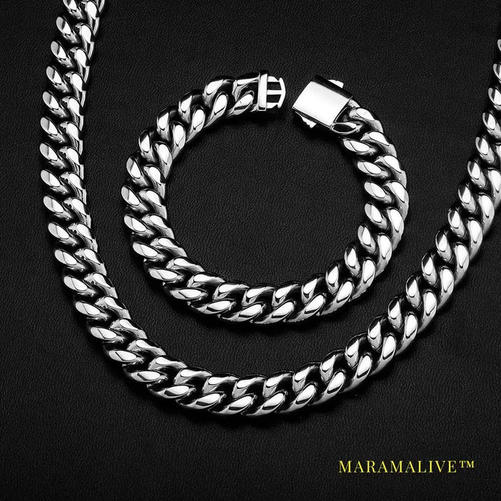 Stainless Steel Cuban Chain Necklace Hip Hop Silver Color Necklace Jewelry For Men