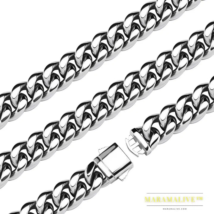 Stainless Steel Cuban Chain Necklace Hip Hop Silver Color Necklace Jewelry For Men