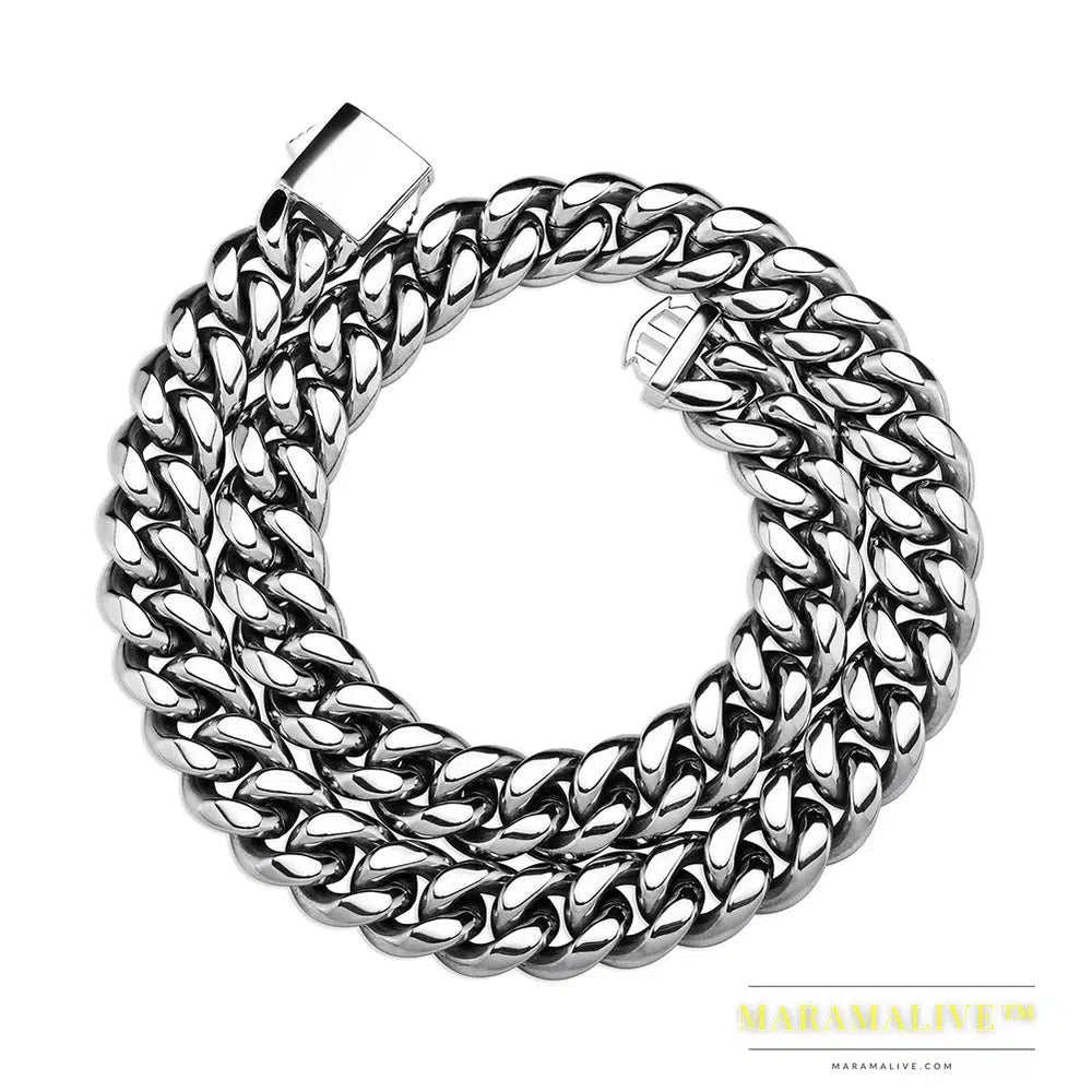 Stainless Steel Cuban Chain Necklace Hip Hop Silver Color Necklace Jewelry For Men