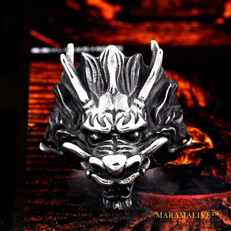 Stainless Steel Domineering Faucet Men's Ring Punk Animal Dragon High Quality Jewelry