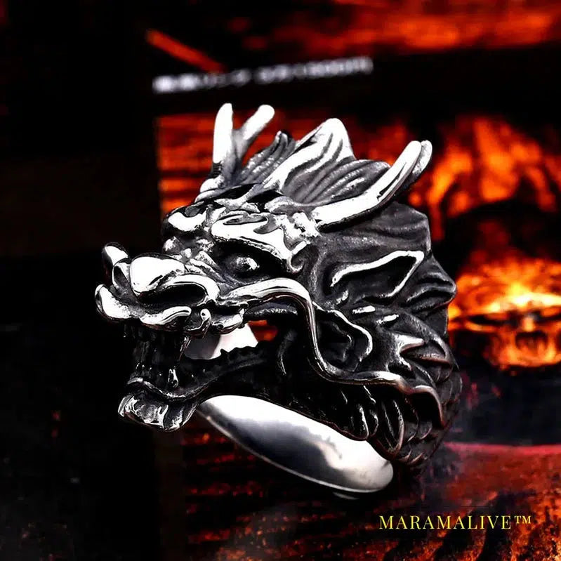 Stainless Steel Domineering Faucet Men's Ring Punk Animal Dragon High Quality Jewelry