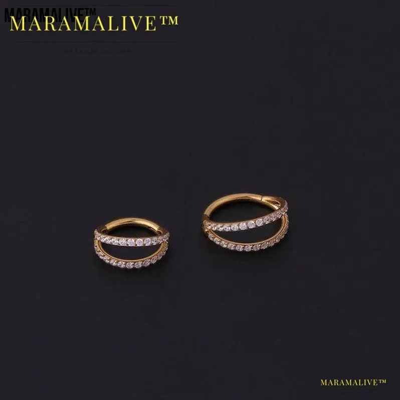 Stainless Steel Double Row Carved Zircon Seamless Nose Ring