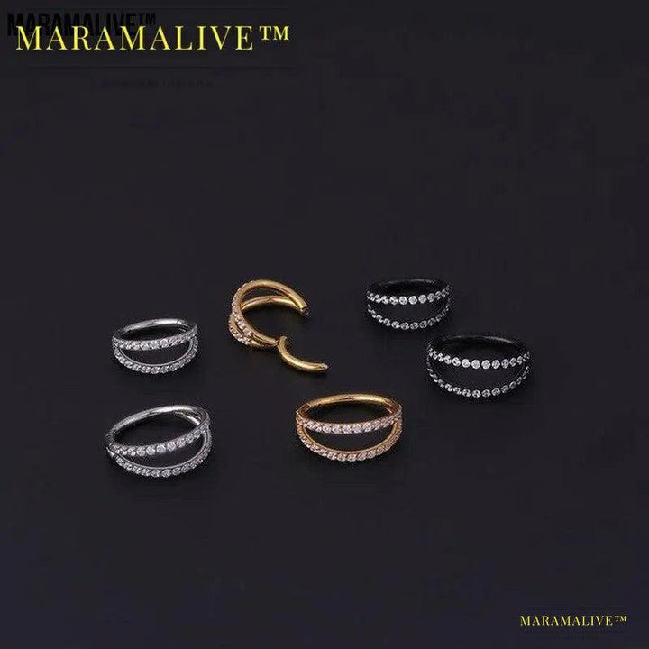 Stainless Steel Double Row Carved Zircon Seamless Nose Ring