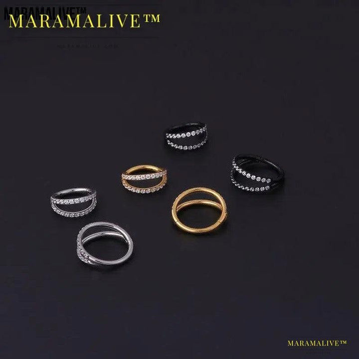 Stainless Steel Double Row Carved Zircon Seamless Nose Ring