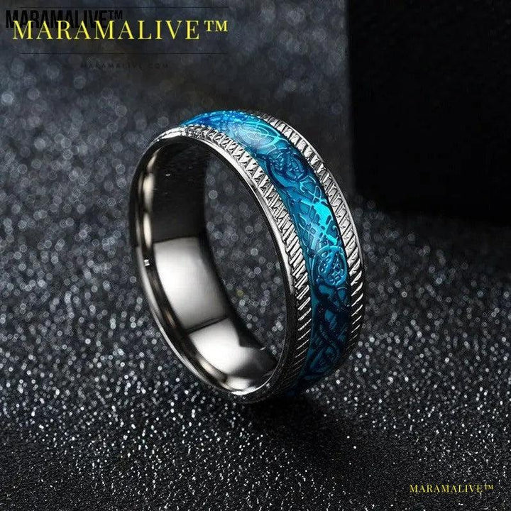 Stainless Steel Dragon Ring - 8mm Men's