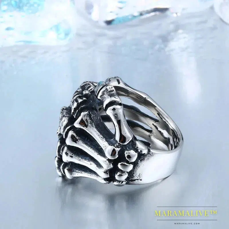 Stainless Steel Finger Bones Men's Ring Punk Skull Party High Quality Jewelry