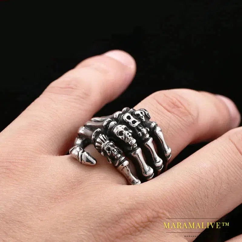 Stainless Steel Finger Bones Men's Ring Punk Skull Party High Quality Jewelry