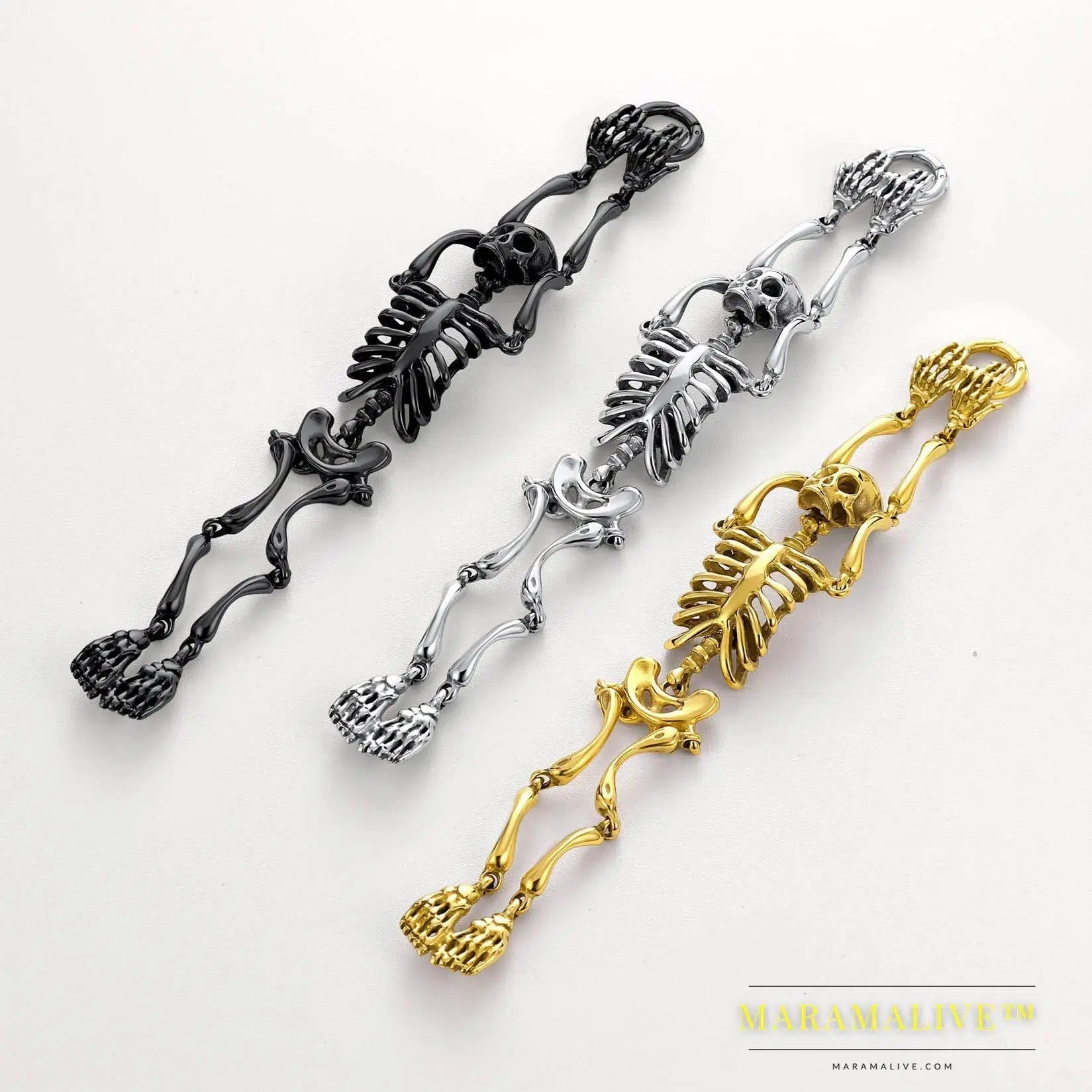 Stainless Steel Gothic Skull Bracelet for Men Steampunk Heavy Skeleton Wristband Chains Halloween Party Accessories