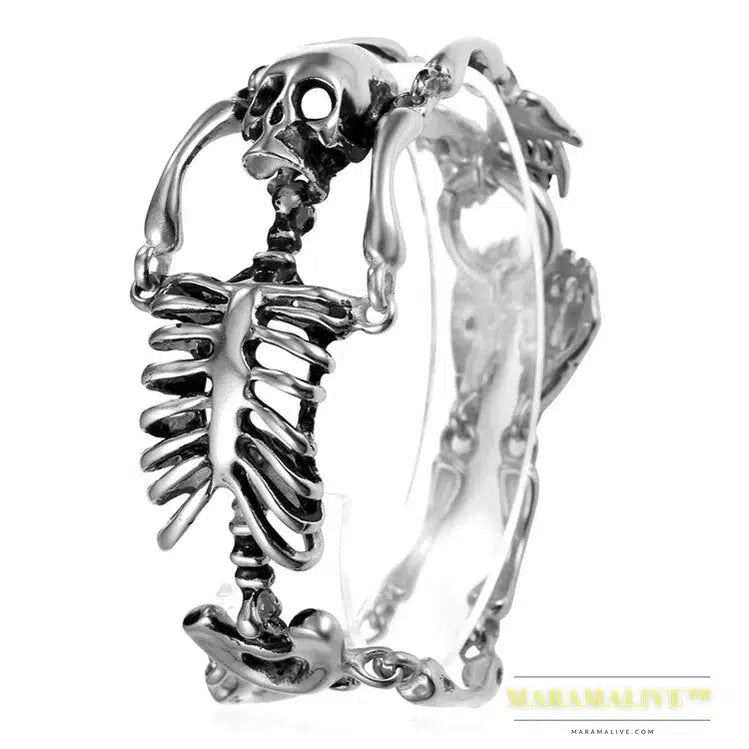 Stainless Steel Gothic Skull Bracelet for Men Steampunk Heavy Skeleton Wristband Chains Halloween Party Accessories