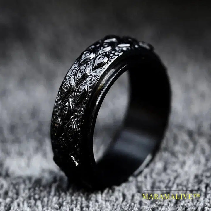 Stainless Steel Men's Ring Mythology Carved Eyes Ring For Men Cool Rock