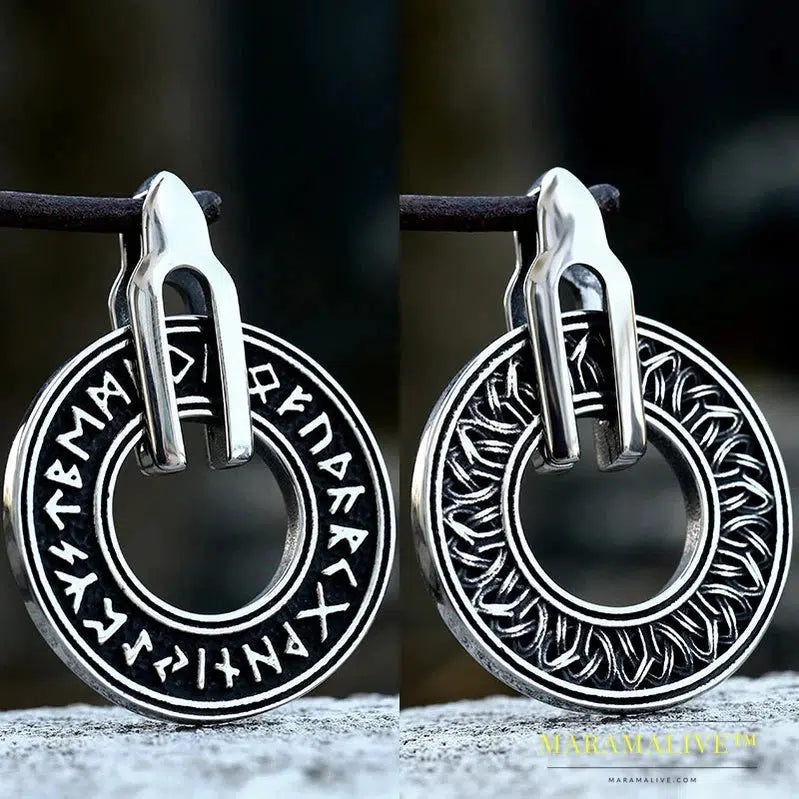 Stainless Steel Nordic Amulet Necklace Round Pendant Viking Rune Pirate Men's Pendant High Quality Jewelry