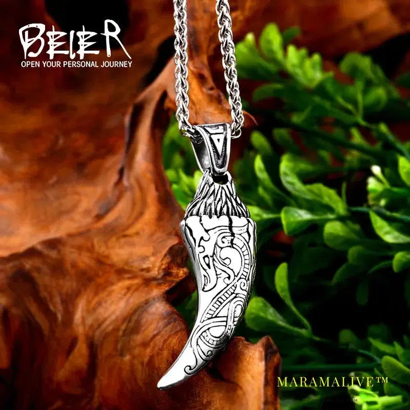 Stainless Steel Norse Viking Dragon Pendant Necklace Thor's Hammer Mjolnir Scandinavian Amulet Men Jewelry