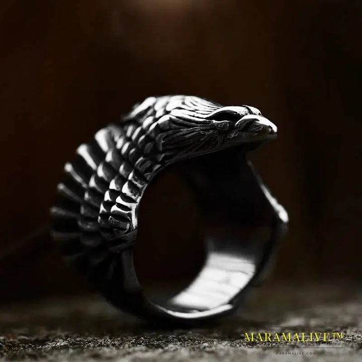 Stainless Steel Norse Viking Raven Head Eagle Ring For Man Hip-Hop Biker Boy's Cool Jewelry