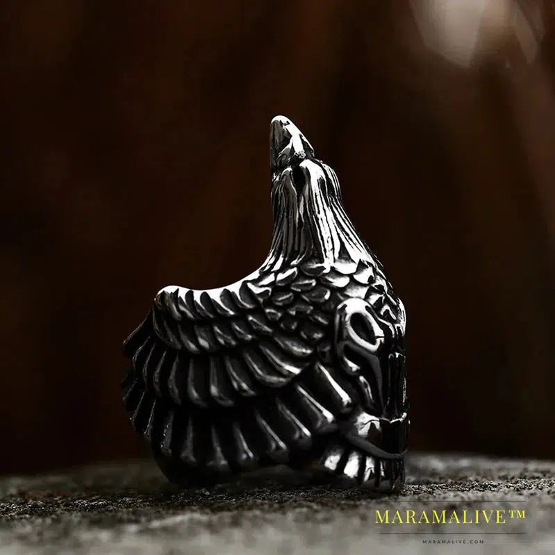 Stainless Steel Norse Viking Raven Head Eagle Ring For Man Hip-Hop Biker Boy's Cool Jewelry