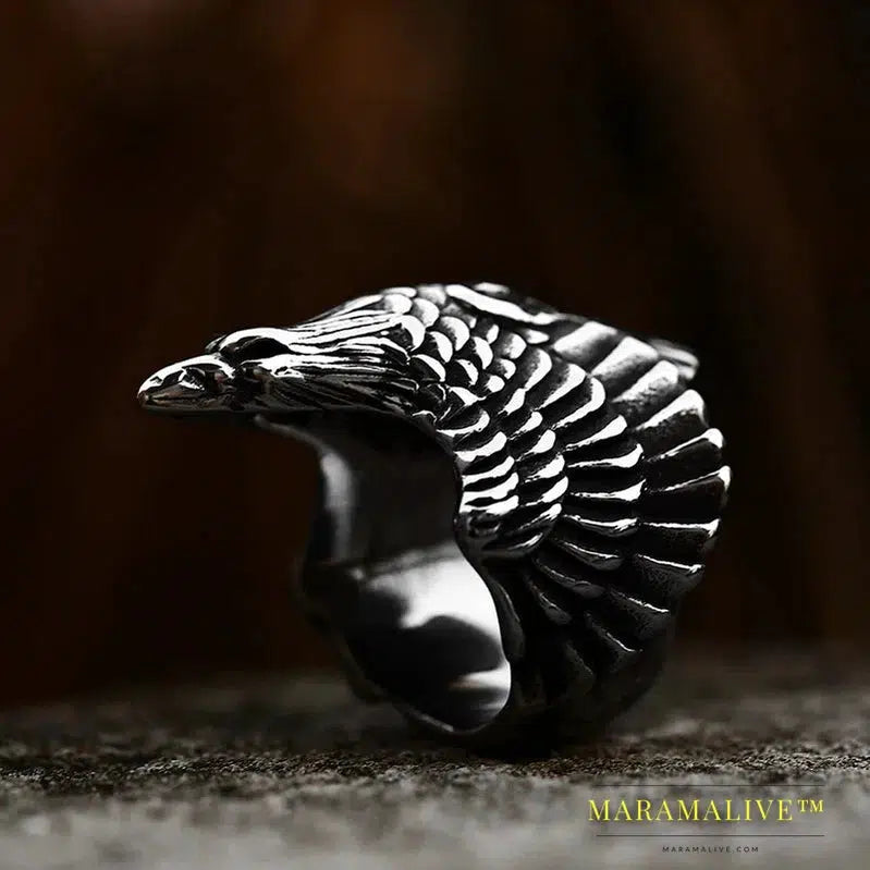 Stainless Steel Norse Viking Raven Head Eagle Ring For Man Hip-Hop Biker Boy's Cool Jewelry