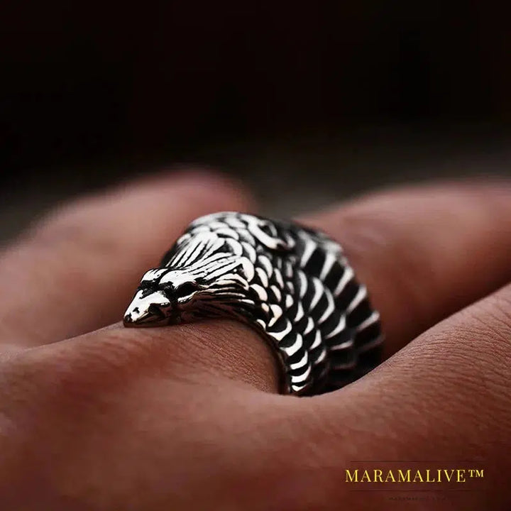 Stainless Steel Norse Viking Raven Head Eagle Ring For Man Hip-Hop Biker Boy's Cool Jewelry