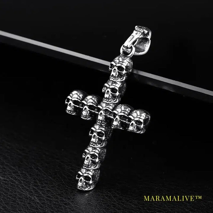 Stainless Steel Pendant Necklace Punk Cross Skull Gather Pendant Fashion Men Jewelry