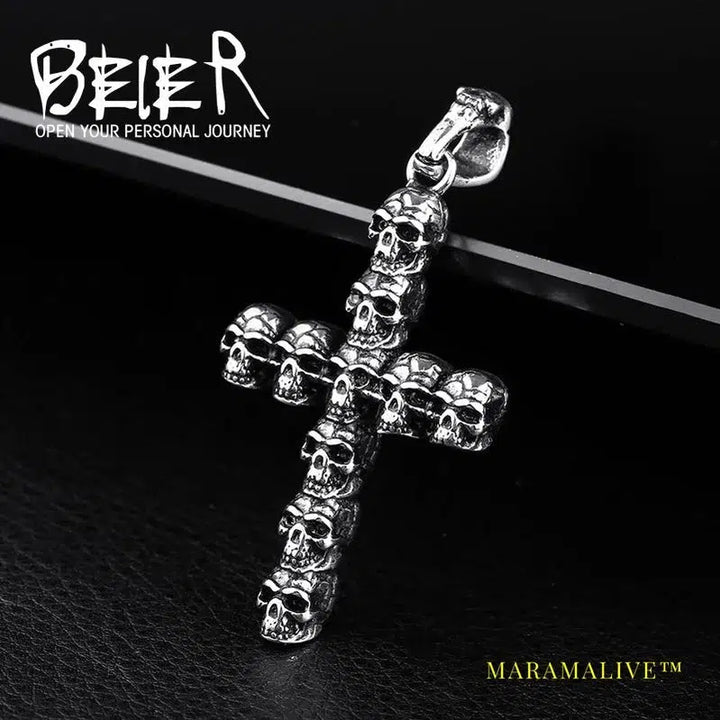 Stainless Steel Pendant Necklace Punk Cross Skull Gather Pendant Fashion Men Jewelry