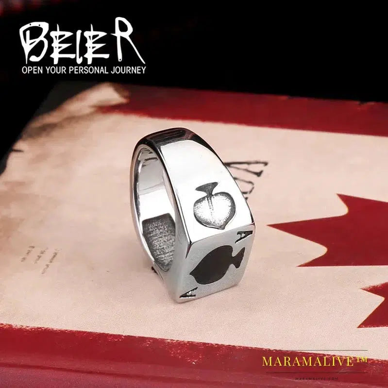 Stainless Steel Ring High Polish Man's Fashion Jewelry A Playing Card Ring