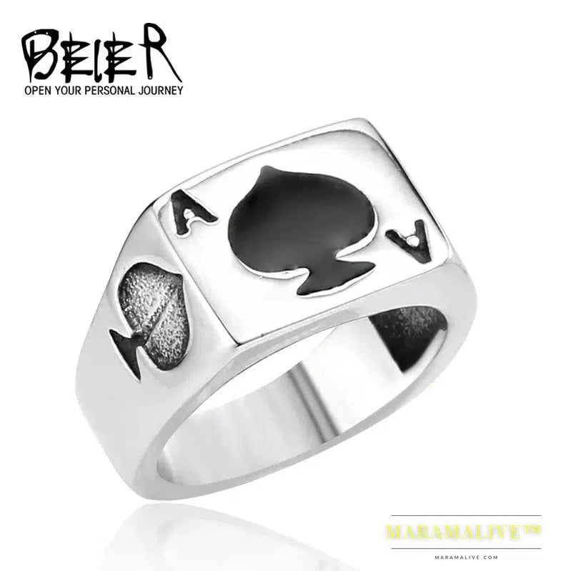 Stainless Steel Ring High Polish Man's Fashion Jewelry A Playing Card Ring