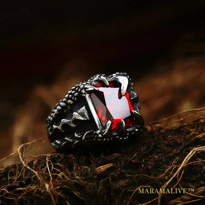 Stainless Steel Ring Top Quality Dragon Claw With Red Blue Stone Ring Men Punk Unique Jewelry