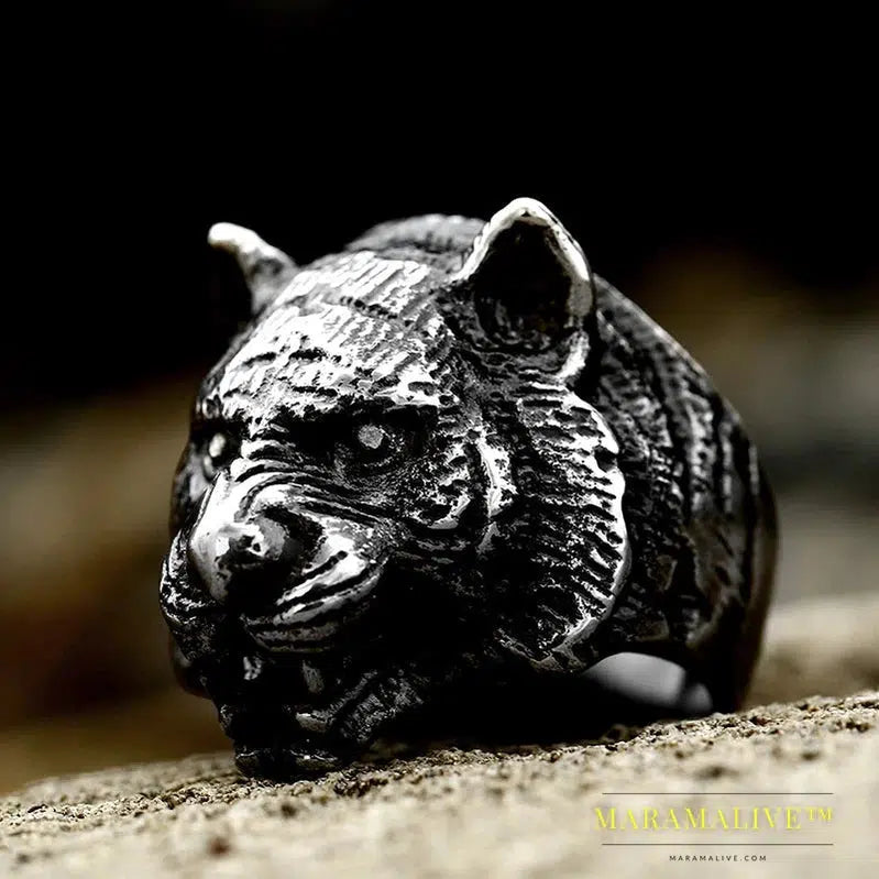 Stainless Steel Ring Top Quality Tiger Head Ring Animal For Man Biker Jewelry