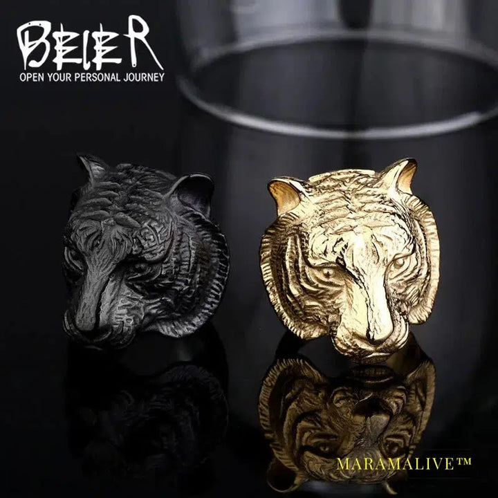 Stainless Steel Ring Top Quality Tiger Head Ring Animal For Man Biker Jewelry