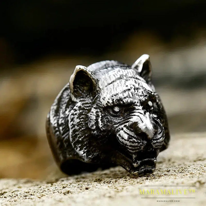 Stainless Steel Ring Top Quality Tiger Head Ring Animal For Man Biker Jewelry