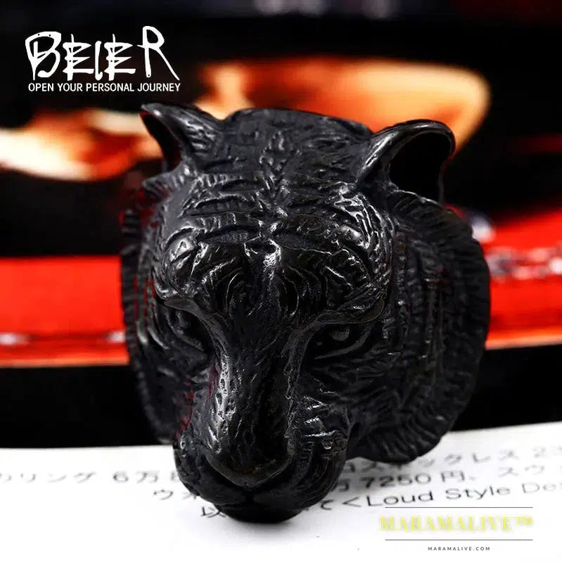 Stainless Steel Ring Top Quality Tiger Head Ring Animal For Man Biker Jewelry