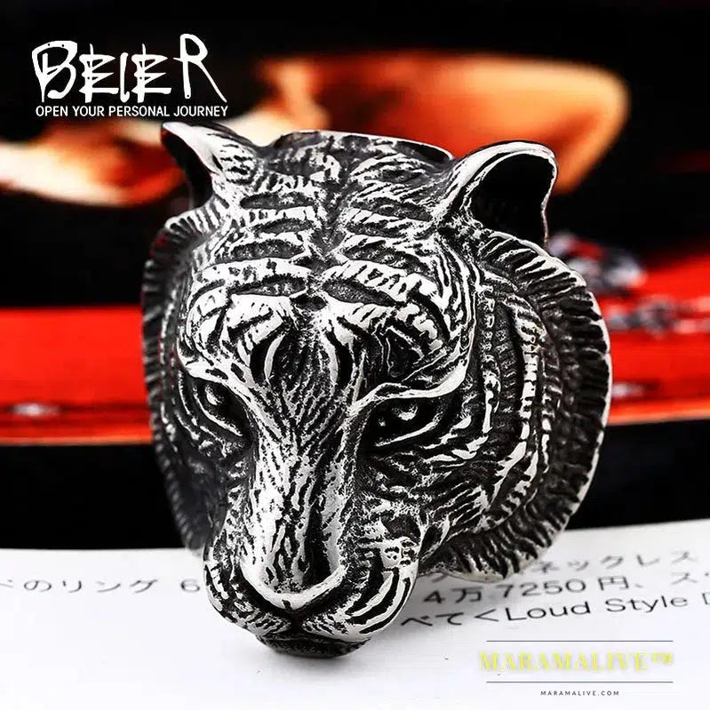 Stainless Steel Ring Top Quality Tiger Head Ring Animal For Man Biker Jewelry