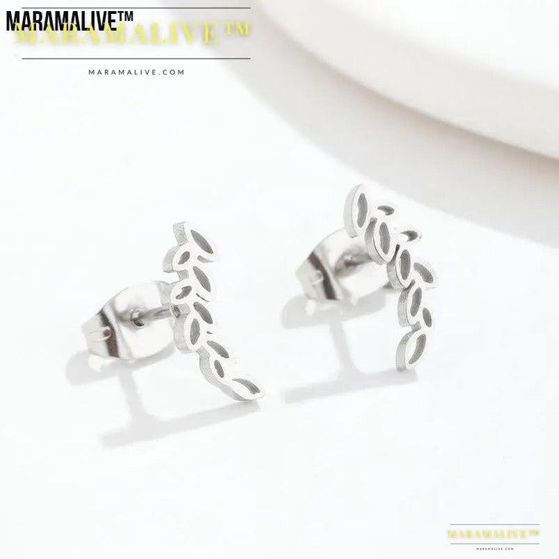 Stainless Steel Studs Simple Hollow Wheat Earrings For Women